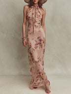 Lia | Vestido maxi de muselina con estampado floral elegante y escote en lágrima