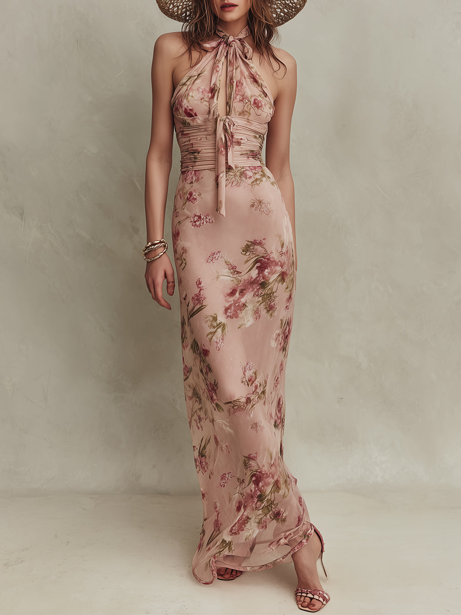 Lia | Vestido maxi de muselina con estampado floral elegante y escote en lágrima