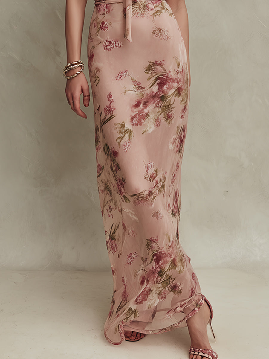Lia | Vestido maxi de muselina con estampado floral elegante y escote en lágrima