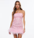 Vestido mini de lentejuelas con bajo de boa Bridget