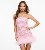 Vestido mini de lentejuelas con bajo de boa Bridget