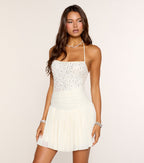 Vestido mini Glimmer Rush de lentejuelas, corte A y halter