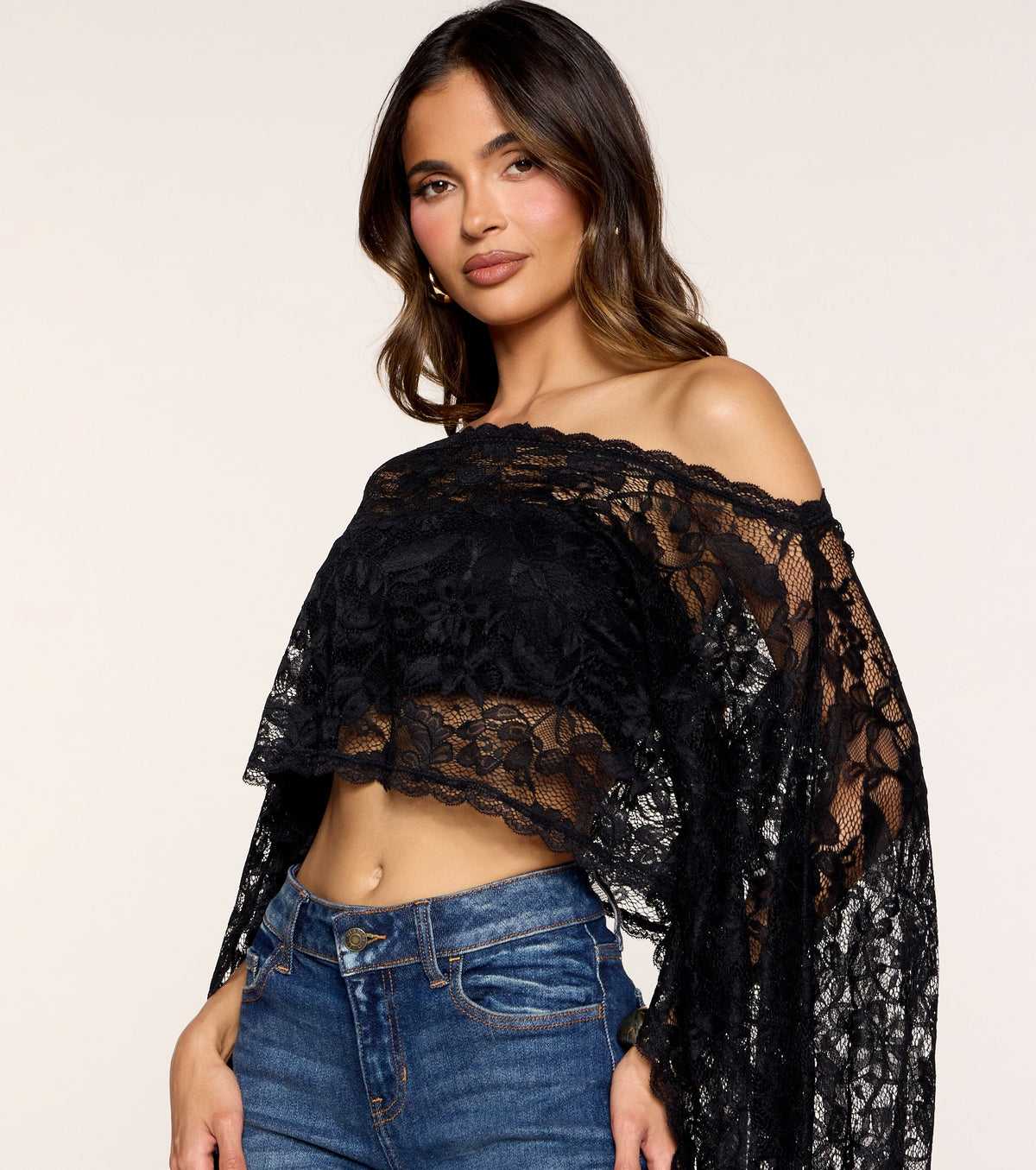 Top Poncho de Encaje Floral Soft Romance