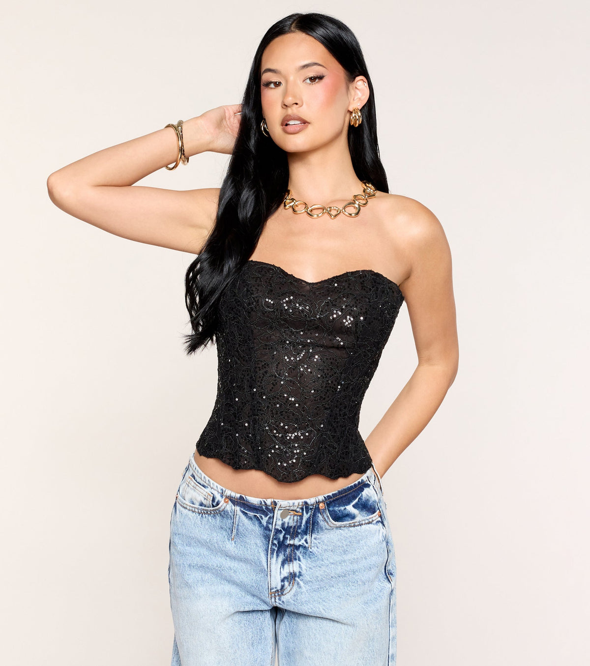 Top Corset de Encaje Floral con Lentejuelas Floral Glimmer