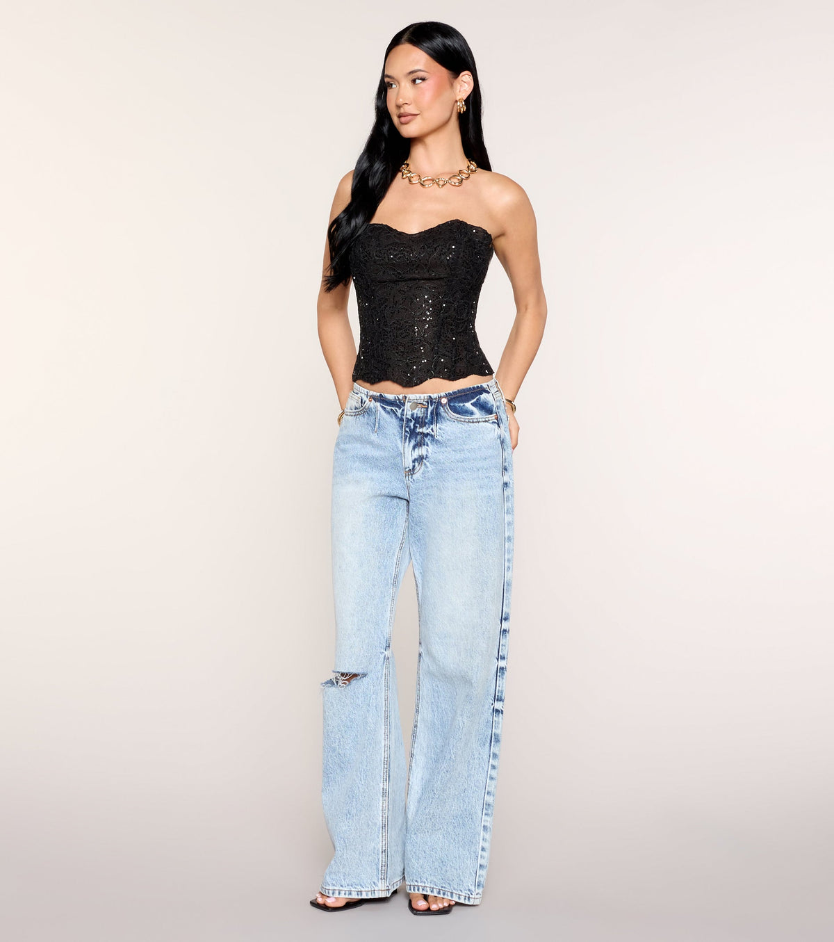 Top Corset de Encaje Floral con Lentejuelas Floral Glimmer