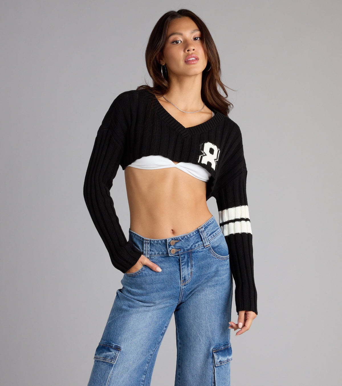 Jersey corto de punto con estilo universitario Varsity Vibes