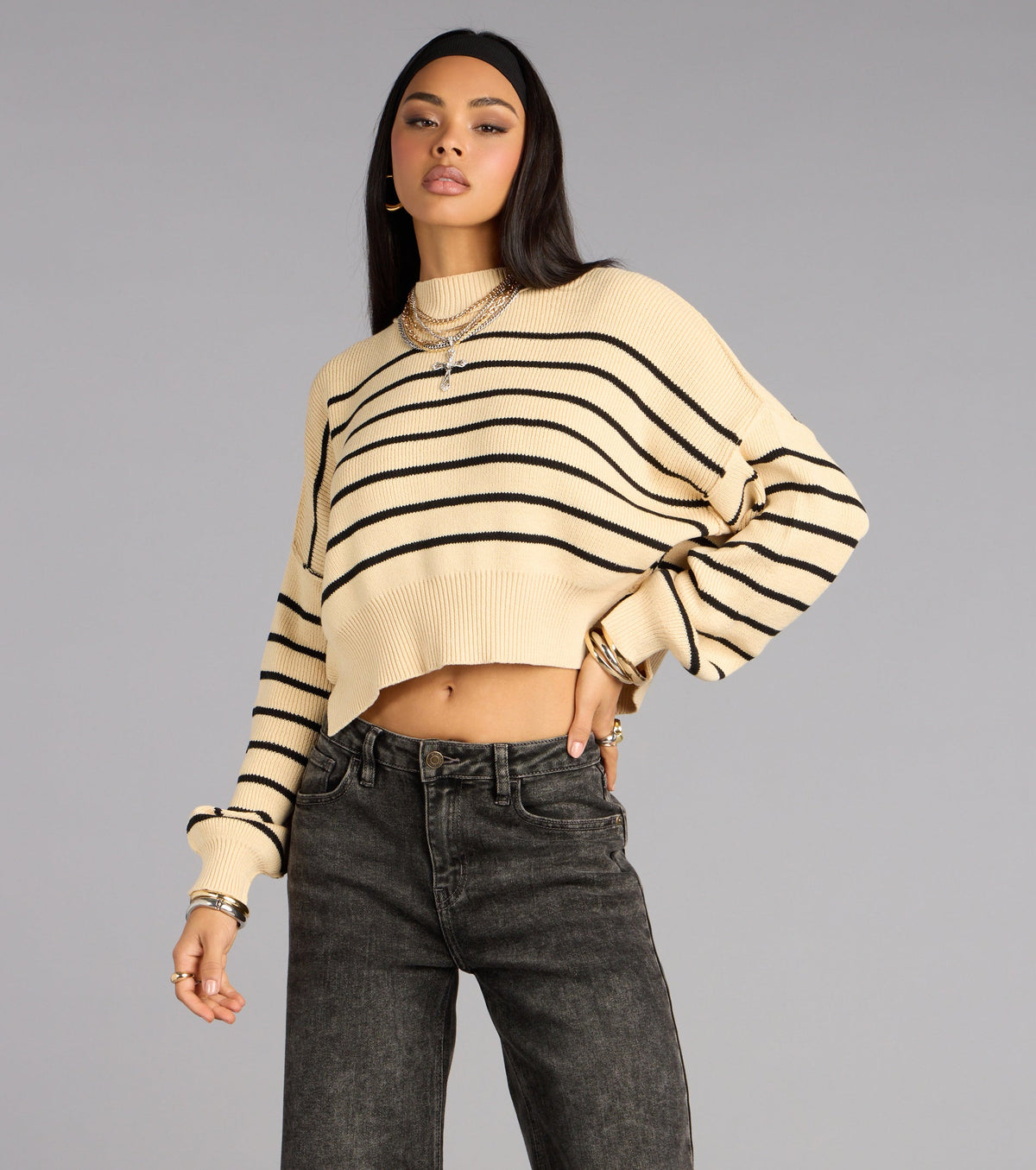 Jersey de punto a rayas con cuello alto All Day Cute