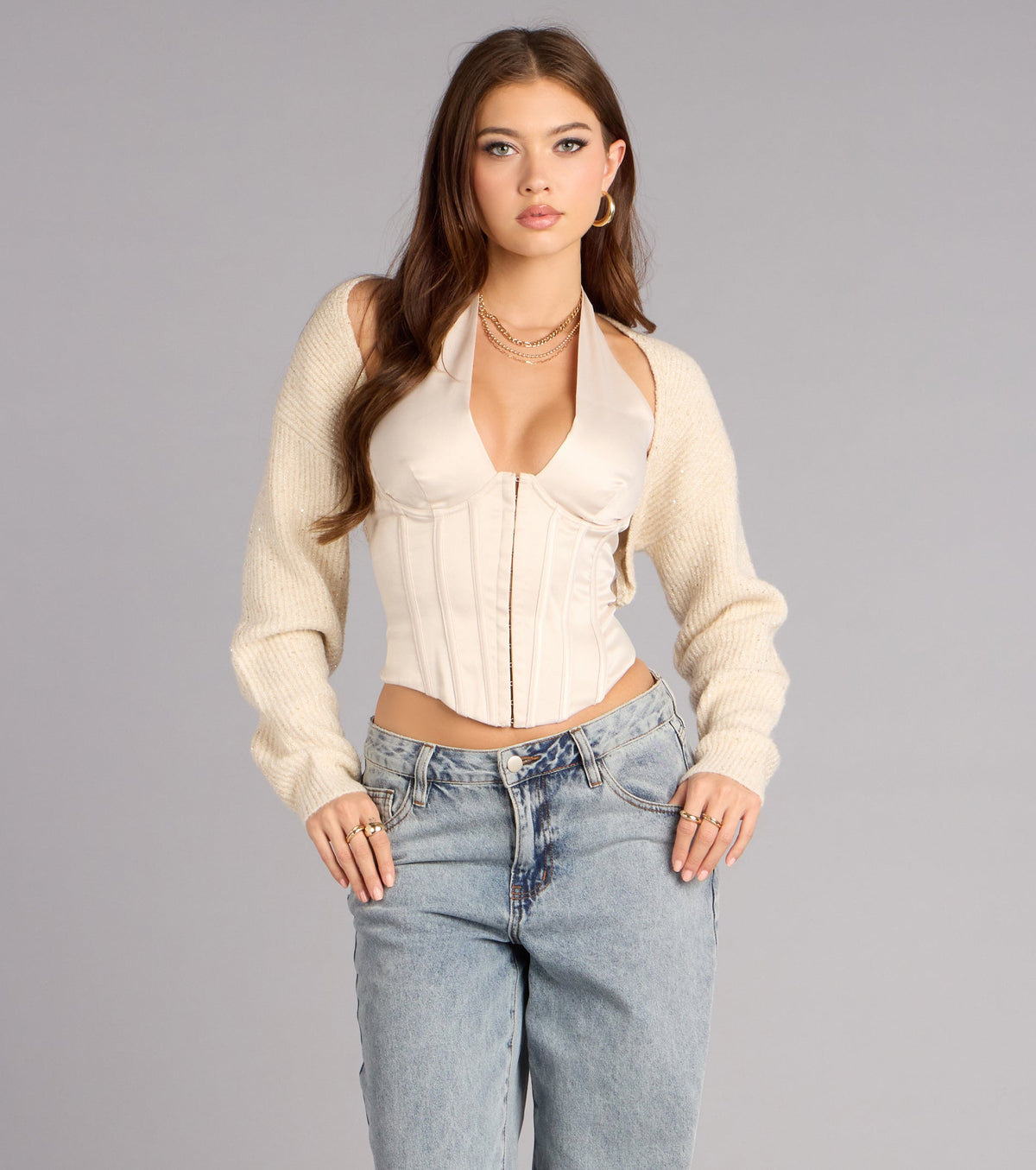 Bolero corto de punto con brillo Lúrex Cozy Chic