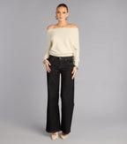 Jersey brillante de escote bardot Barely Blush