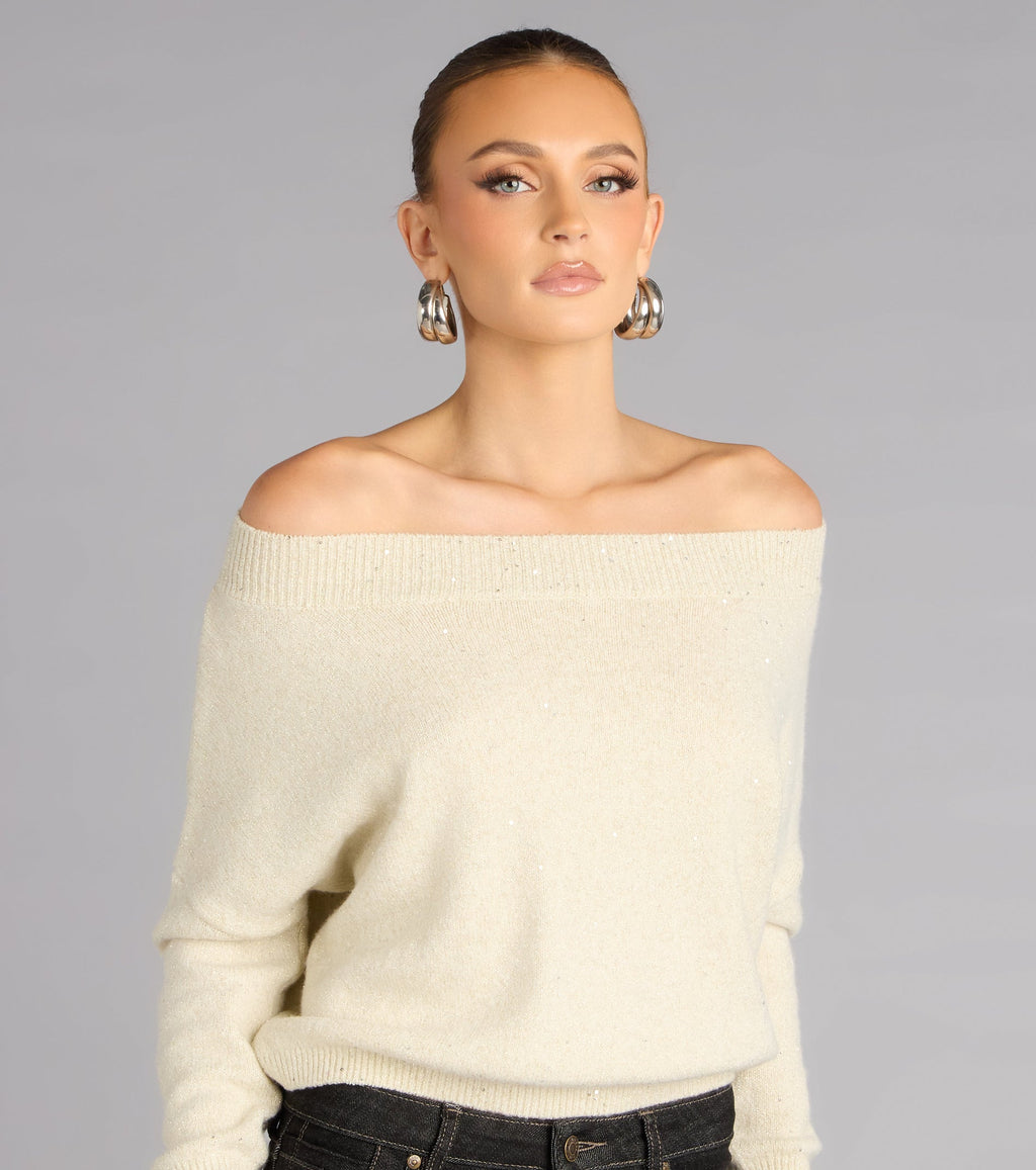 Jersey brillante de escote bardot Barely Blush