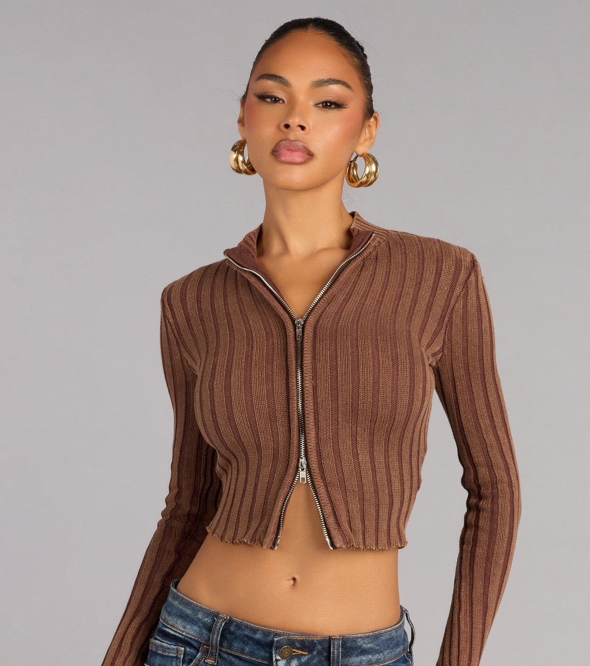 Jersey acanalado de doble cremallera de estilo discreto