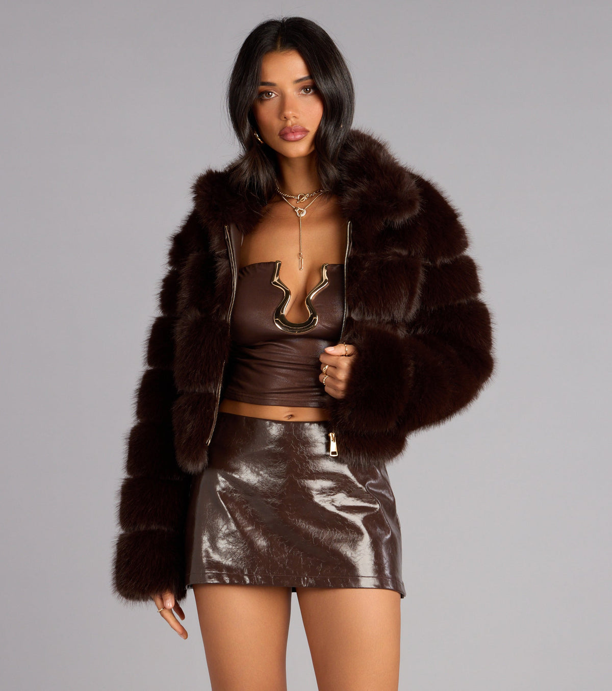 Chaqueta Corta de Pelo Sintético Glam