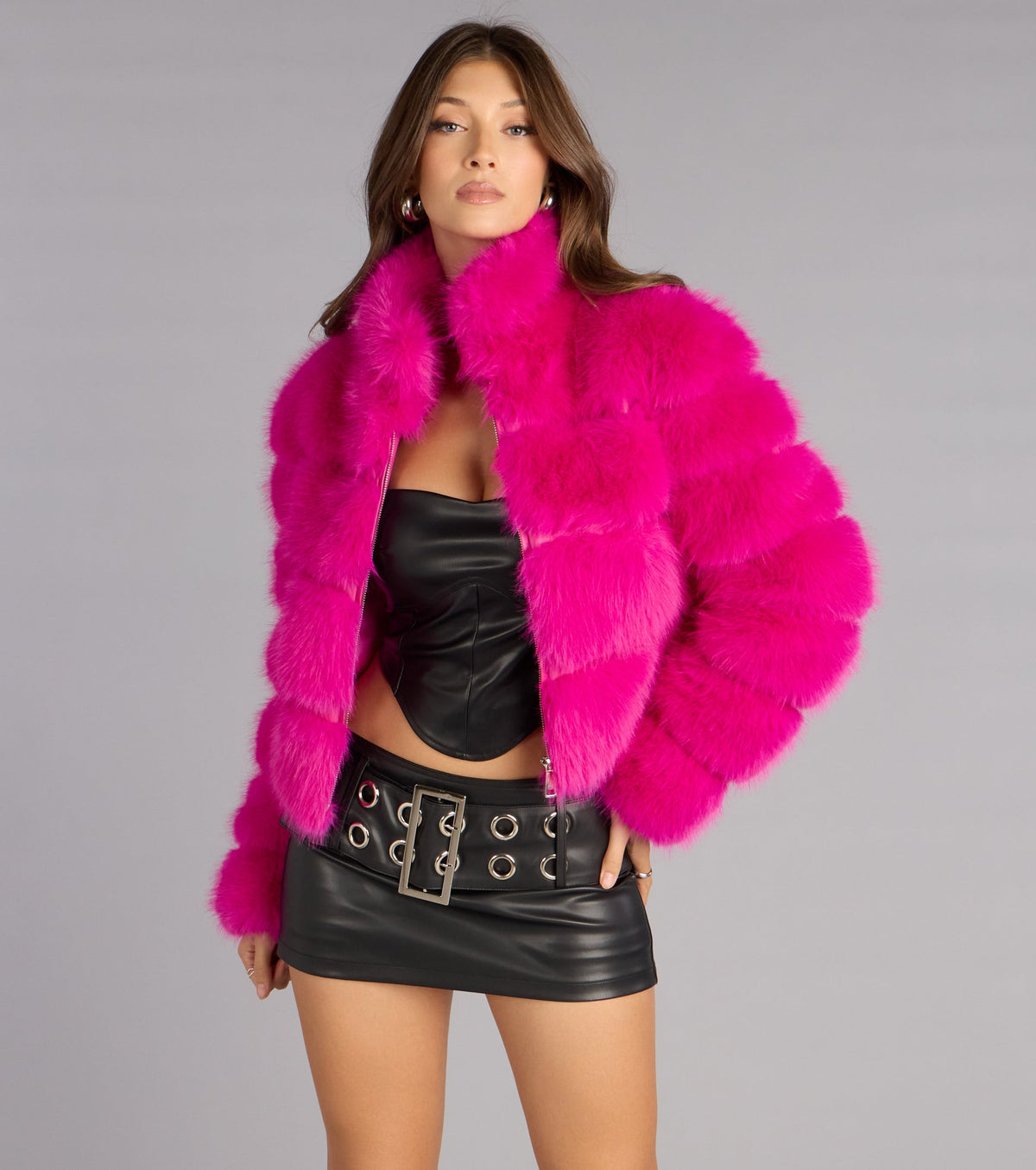 Chaqueta Corta de Pelo Sintético Glam