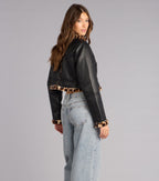 Chaqueta Moto de Cuero Sintético con Pelo de Leopardo