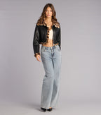 Chaqueta Moto de Cuero Sintético con Pelo de Leopardo