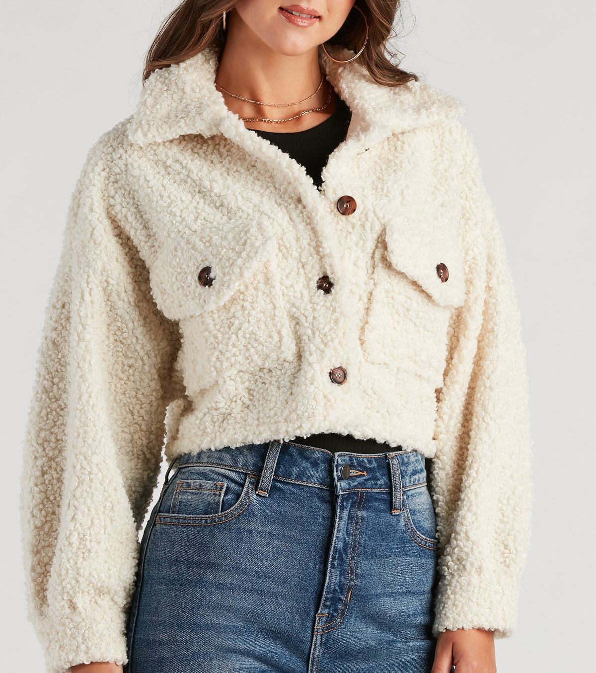 Chaqueta Corta de Sherpa Sintética Osito