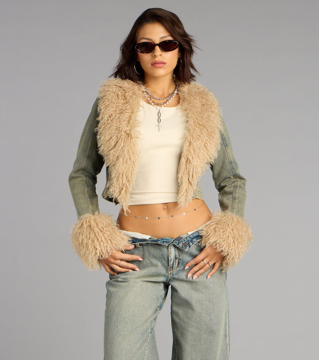 Chaqueta Vaquera Corta con Pelo Sintético Stealer