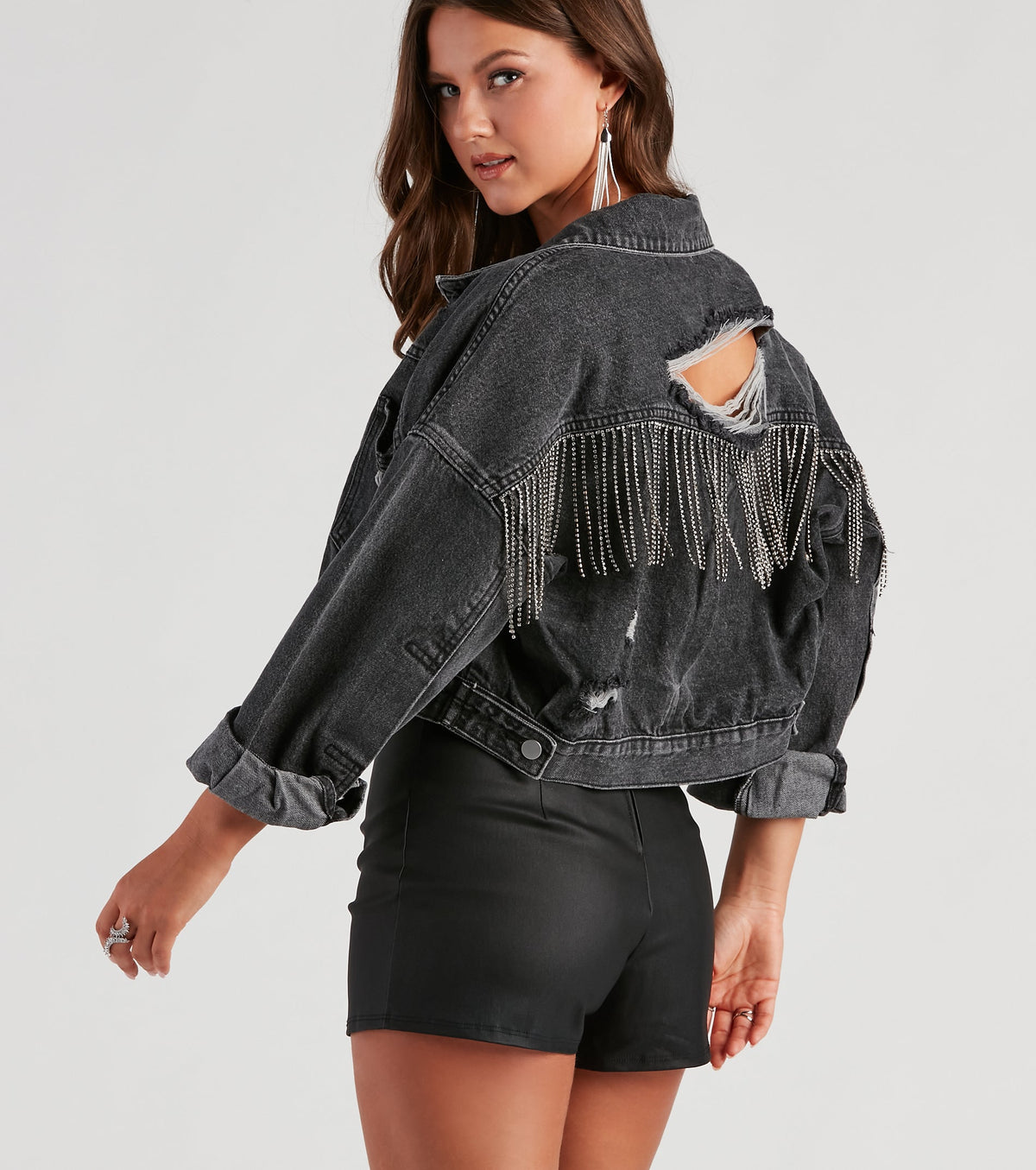 Chaqueta Vaquera con Flecos de Pedrería Rocker Chic