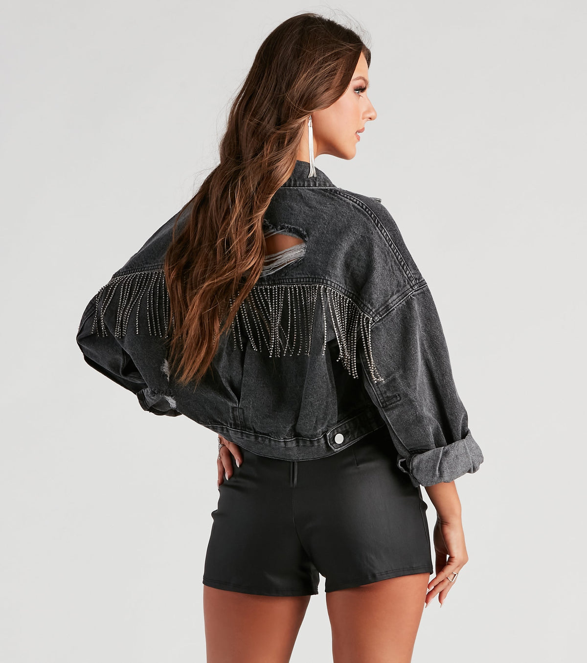Chaqueta Vaquera con Flecos de Pedrería Rocker Chic