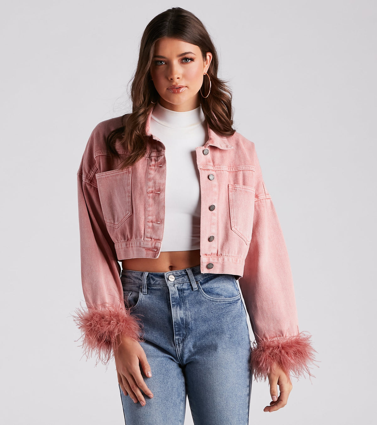 Chaqueta Vaquera Corta con Plumas Marabú
