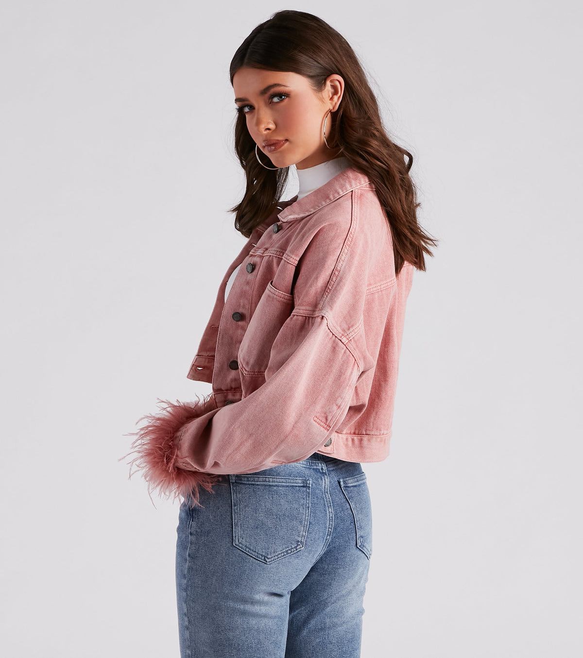 Chaqueta Vaquera Corta con Plumas Marabú