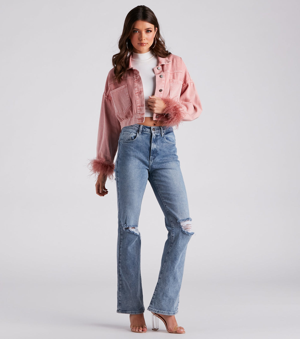 Chaqueta Vaquera Corta con Plumas Marabú