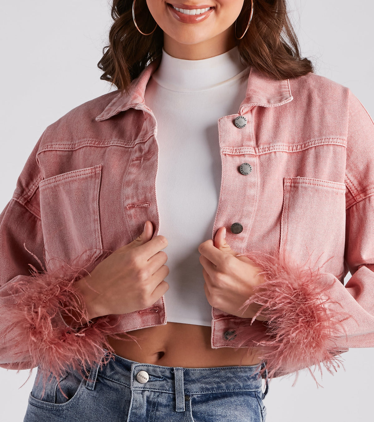 Chaqueta Vaquera Corta con Plumas Marabú