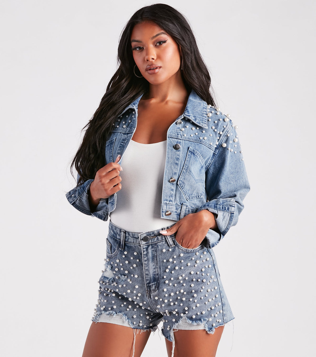 Chaqueta Vaquera con Perlas Sintéticas Glam