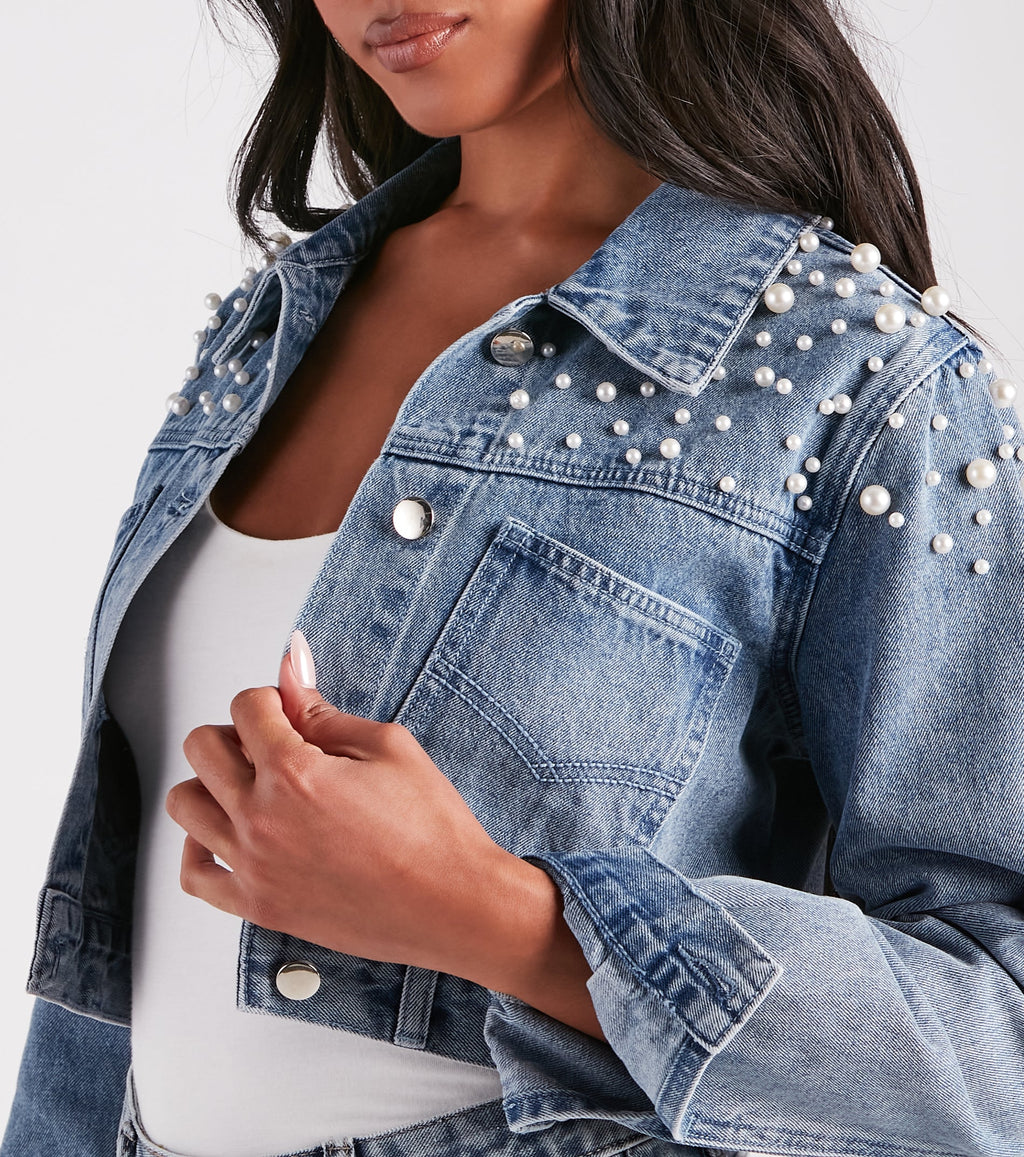 Chaqueta Vaquera con Perlas Sintéticas Glam