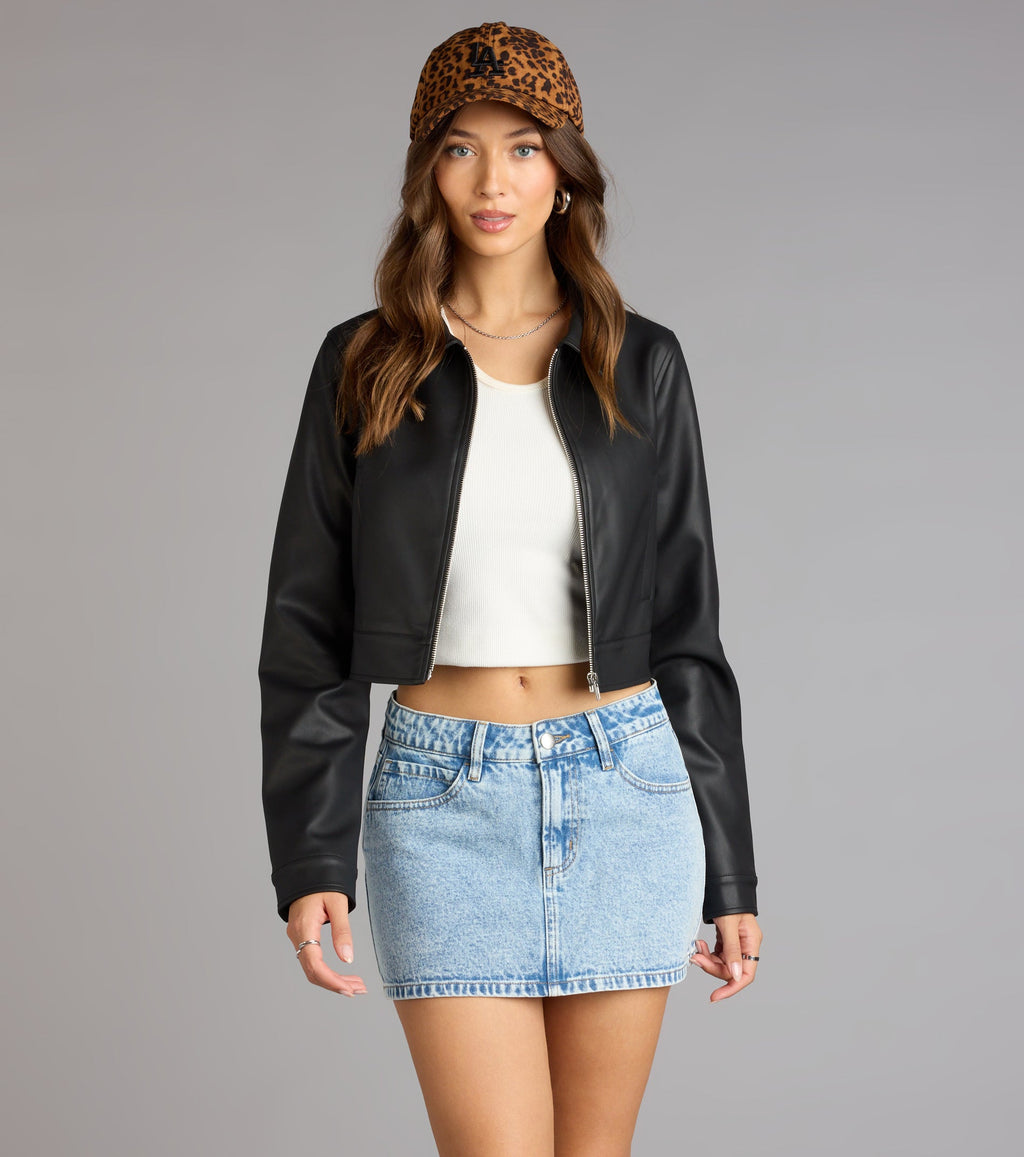 Chaqueta Corta de Cuero Sintético Cropped