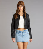 Chaqueta Corta de Cuero Sintético Cropped