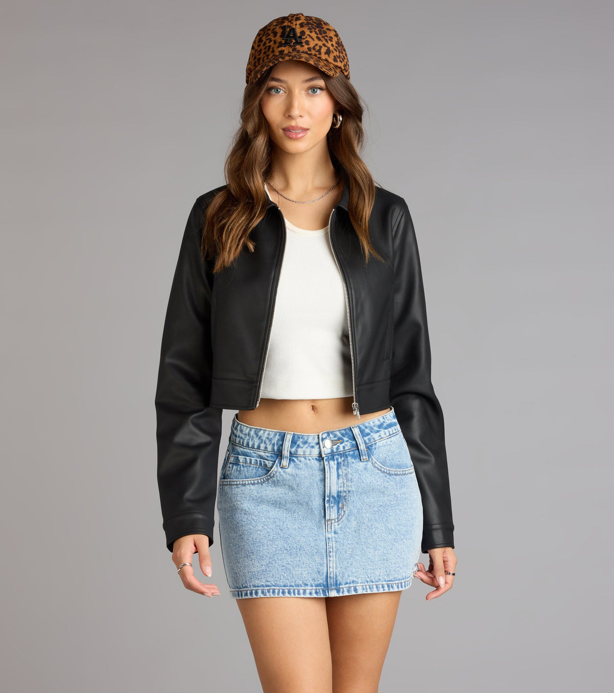 Chaqueta Corta de Cuero Sintético Cropped
