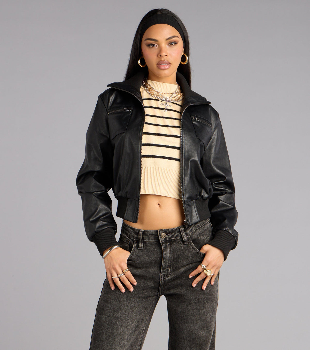 Cazadora Bomber de Cuero Sintético Cool