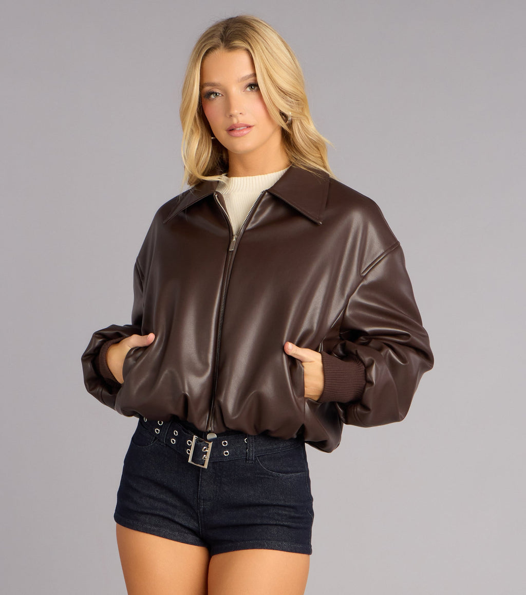 Cazadora Bomber de Cuero Sintético