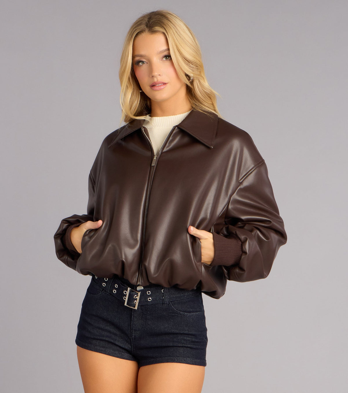 Cazadora Bomber de Cuero Sintético