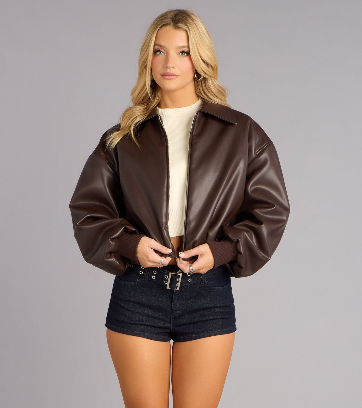 Cazadora Bomber de Cuero Sintético