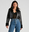 Chaqueta Moto de Cuero Sintético con Pelo Sintético Estilo Downtown