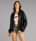 Cazadora Bomber Oversize de Cuero Sintético Vintage Chic