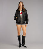 Cazadora Bomber Oversize de Cuero Sintético Vintage Chic