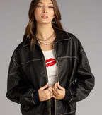 Cazadora Bomber Oversize de Cuero Sintético Vintage Chic