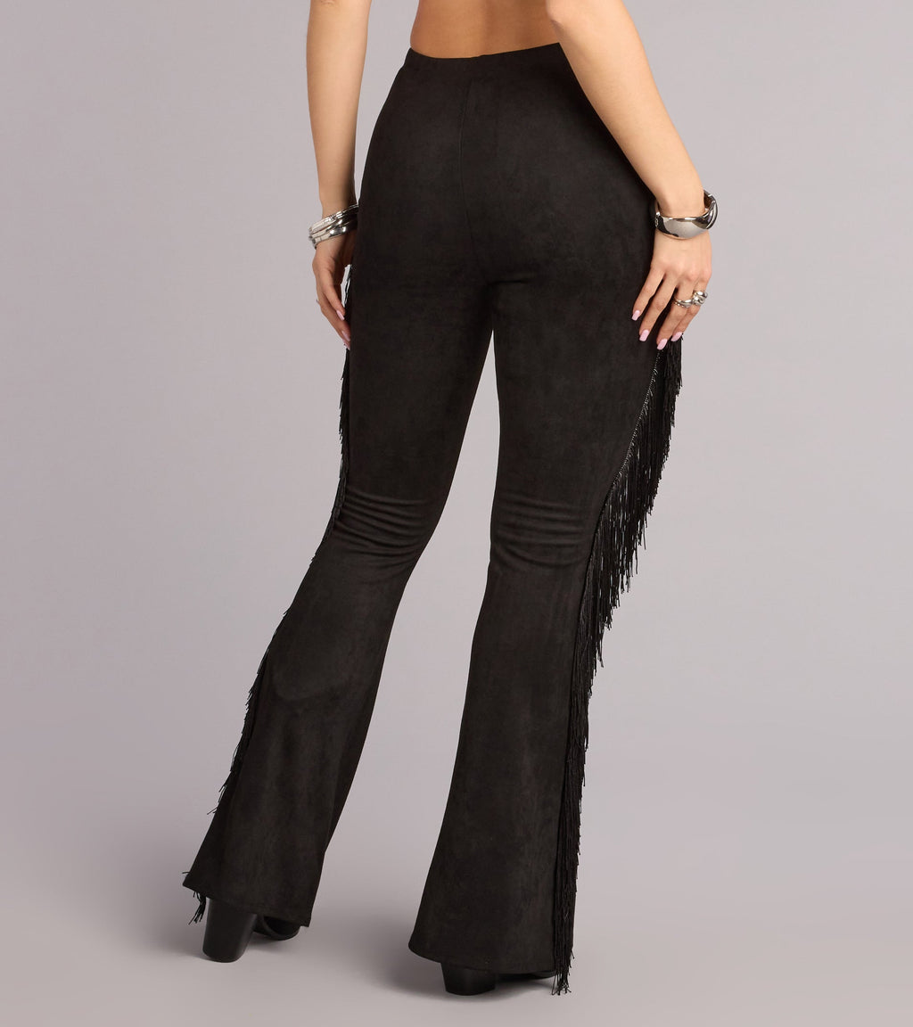 Pantalones Acampanados de Ante Sintetico con Flecos
