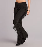 Pantalones Acampanados de Ante Sintetico con Flecos
