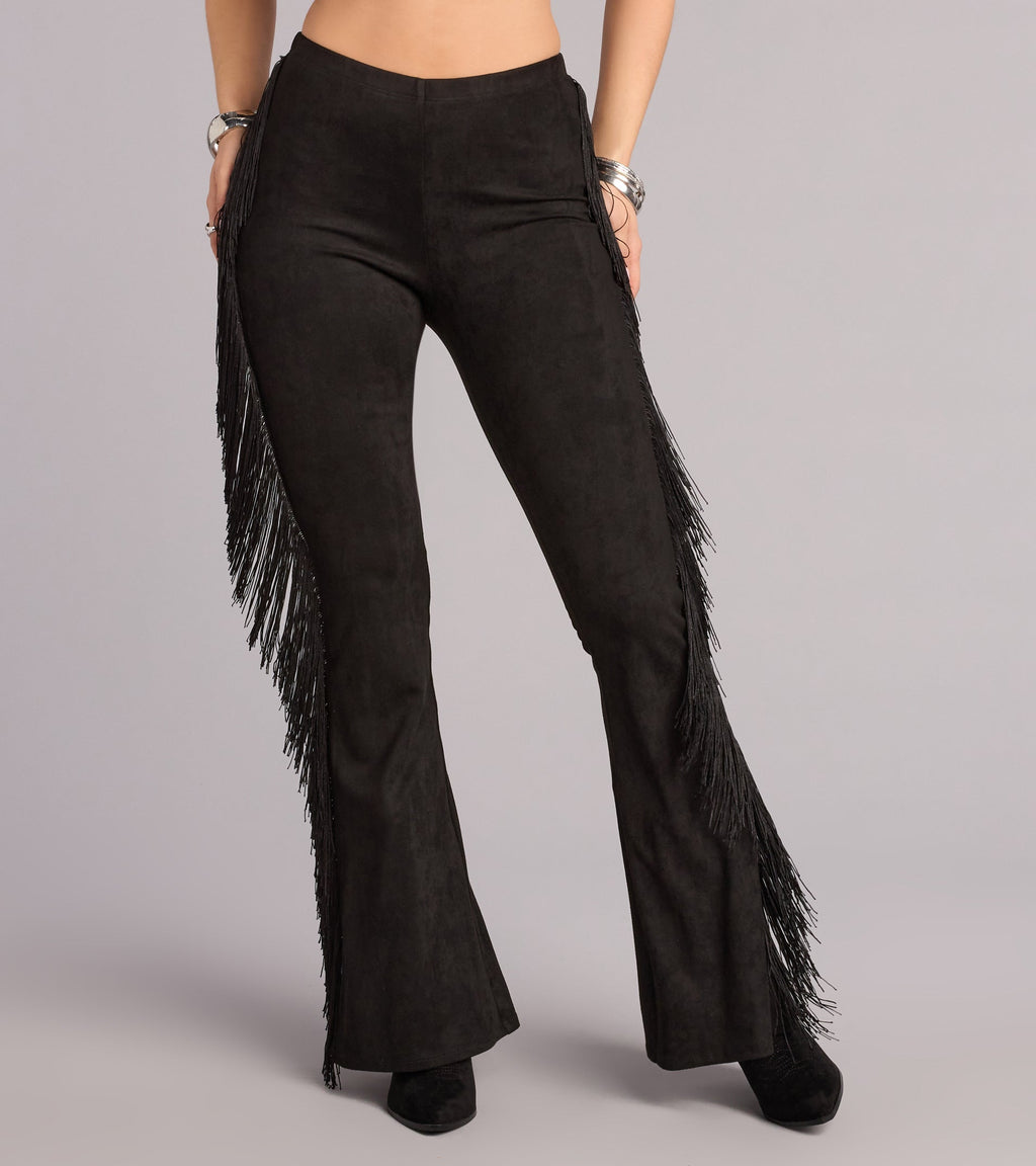 Pantalones Acampanados de Ante Sintetico con Flecos