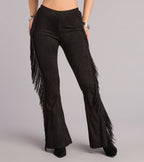 Pantalones Acampanados de Ante Sintetico con Flecos