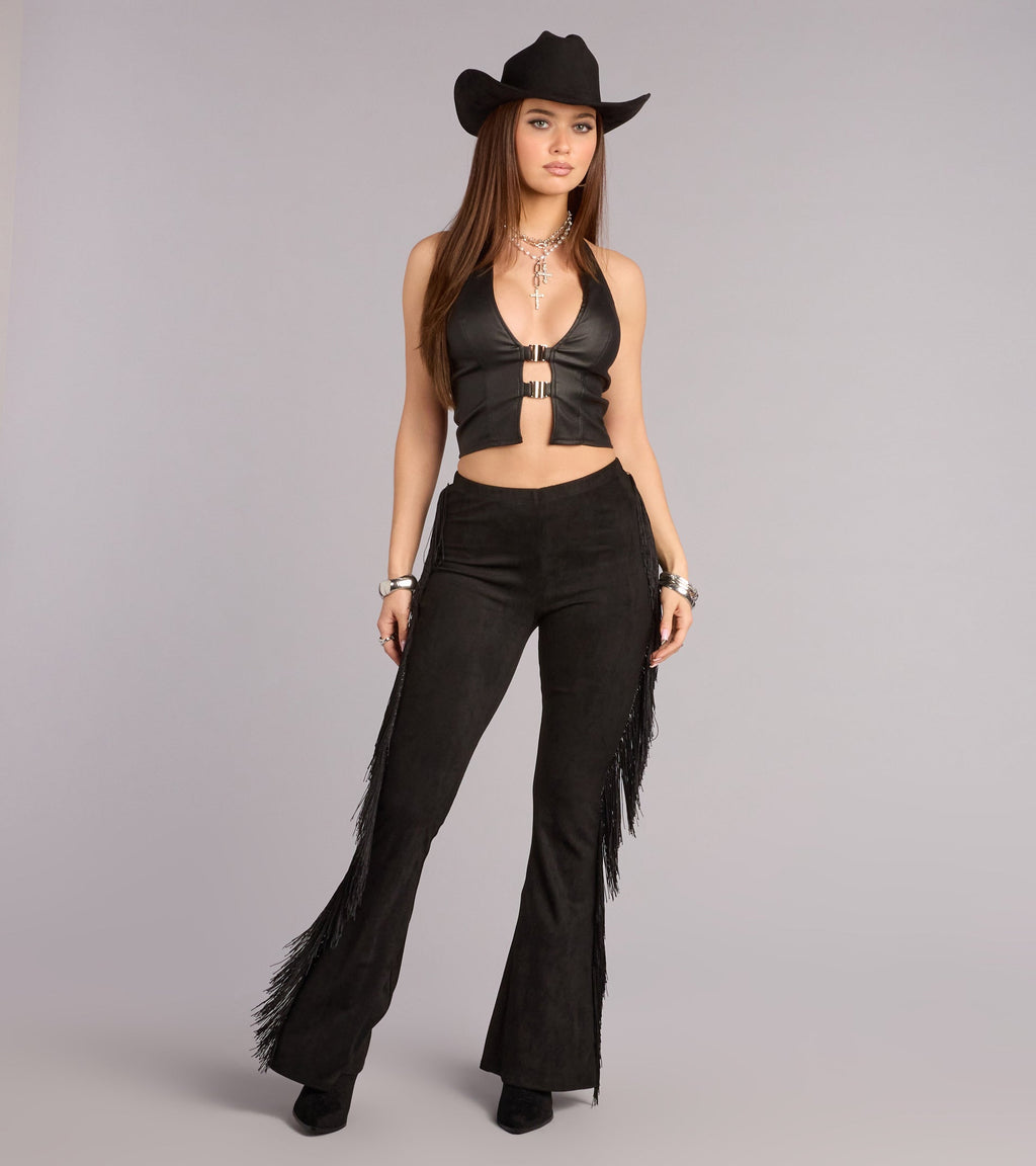 Pantalones Acampanados de Ante Sintetico con Flecos