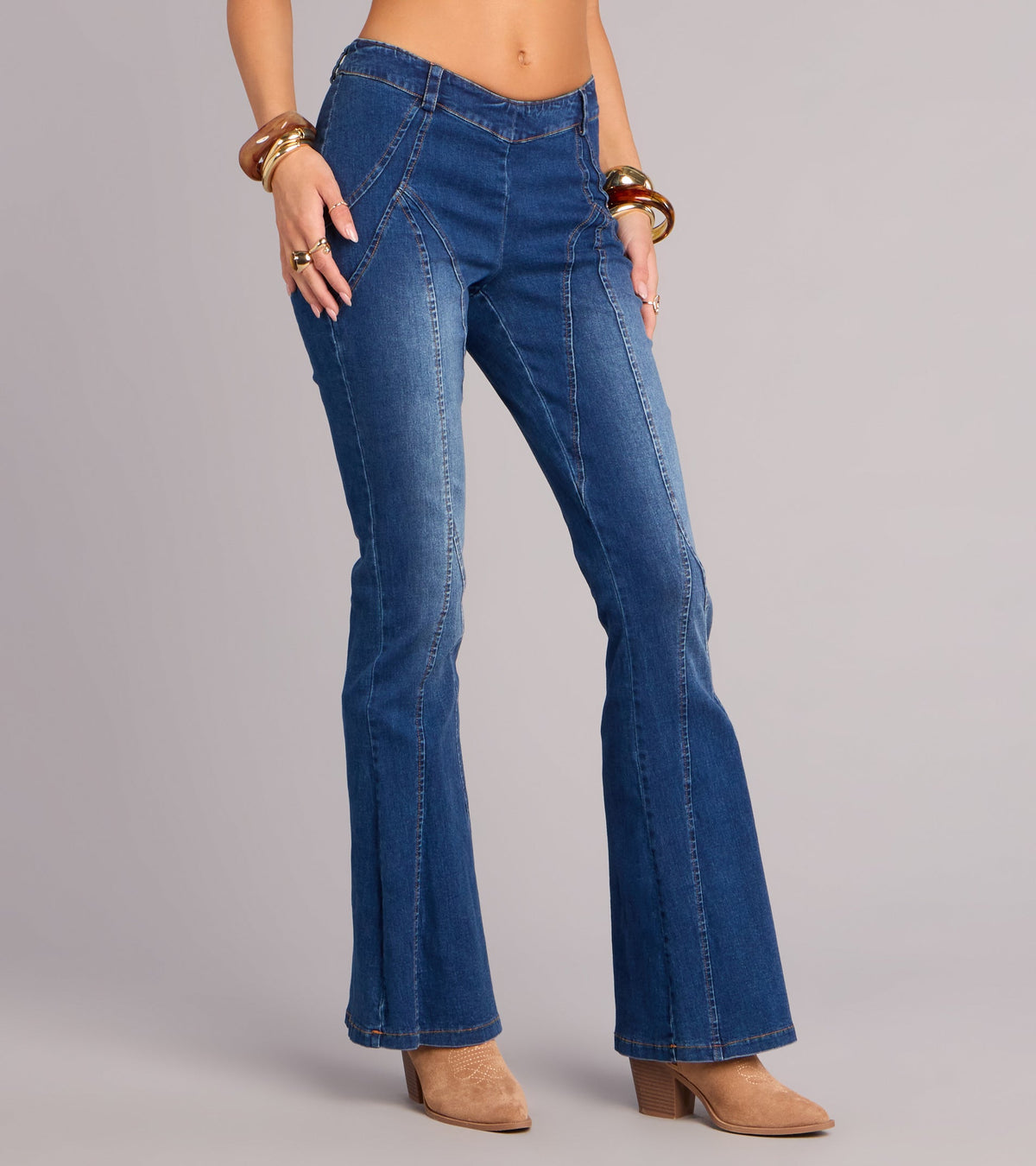 Pantalones Vaqueros Acampanados con Cintura en V Code