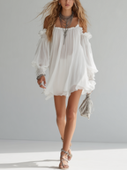 Medusa | Vestido mini fluido de estilo bohemio con hombros al aire