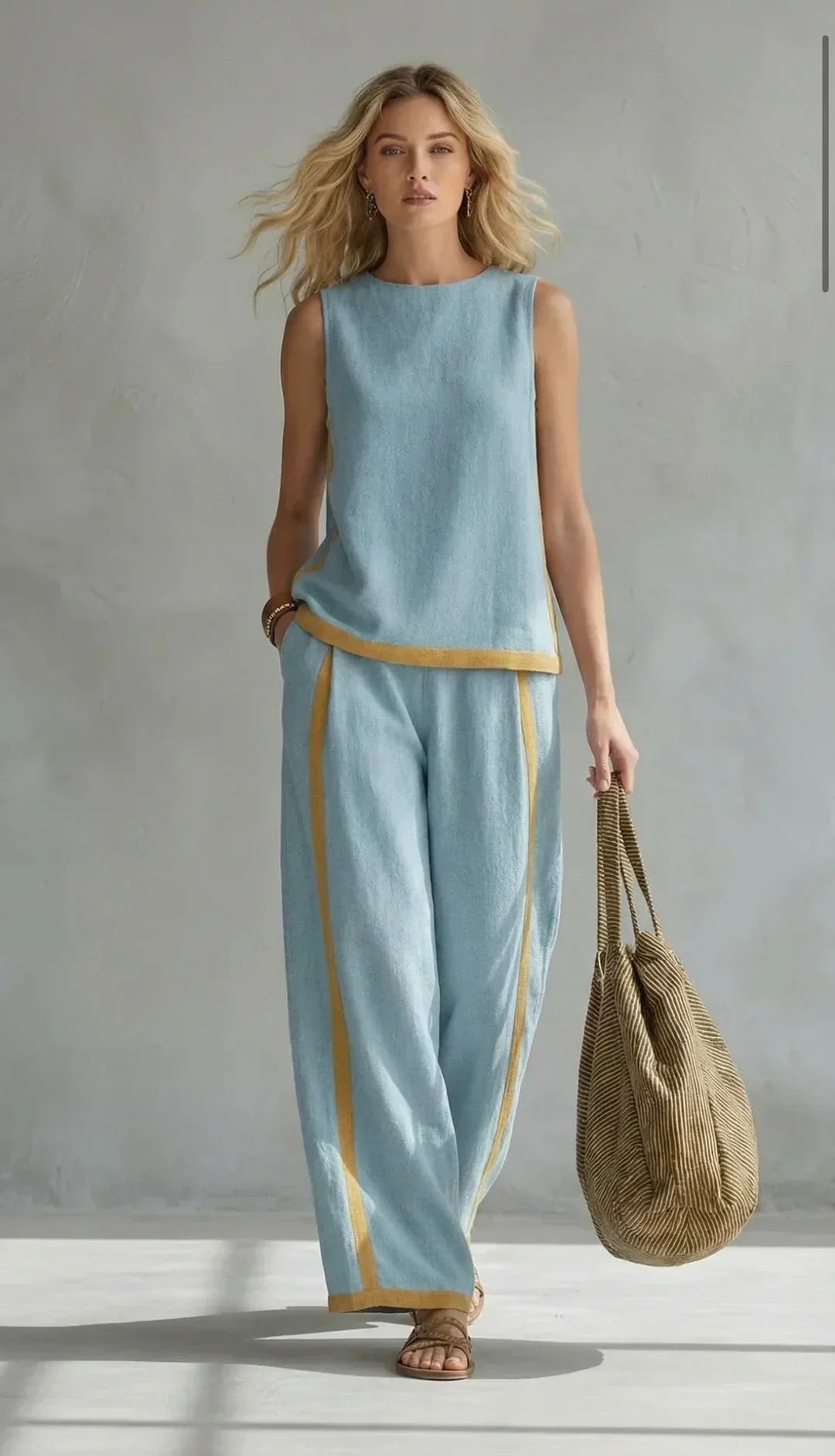Ursula – Conjunto de chaleco y pantalón chic-casual con acabados bicolores