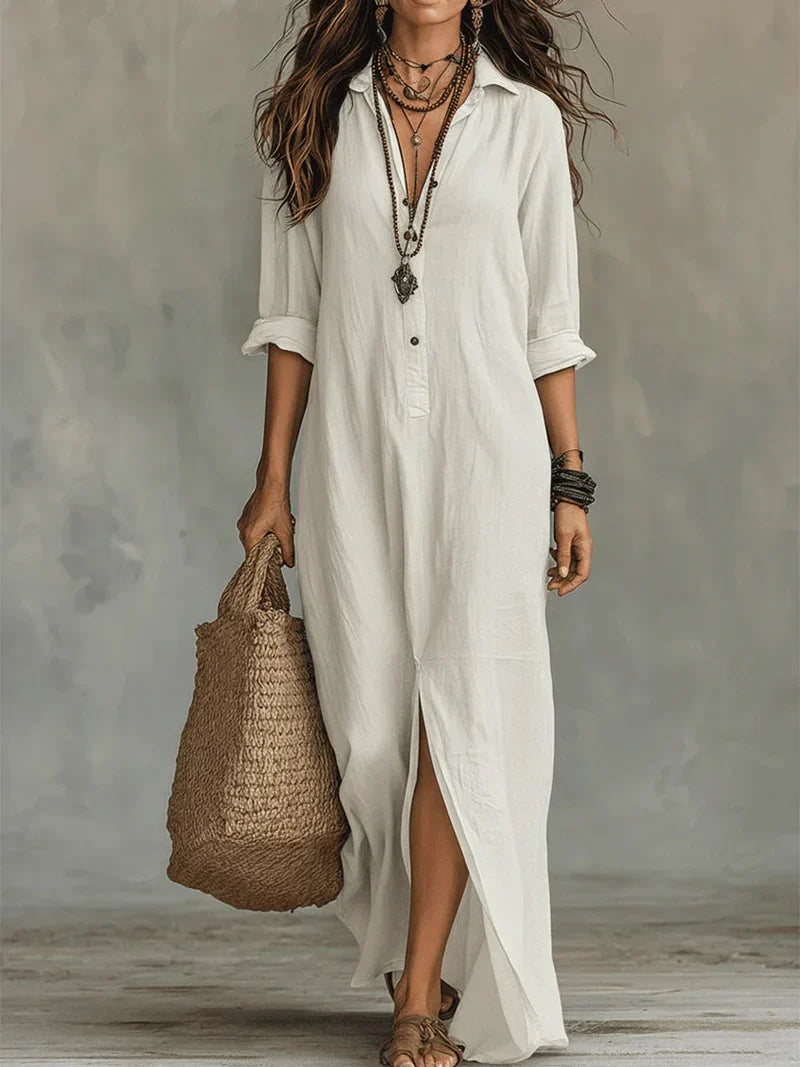 Céline™ | Vestido Maxi Negro Amplio con Botones