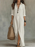 Céline™ | Vestido Maxi Negro Amplio con Botones